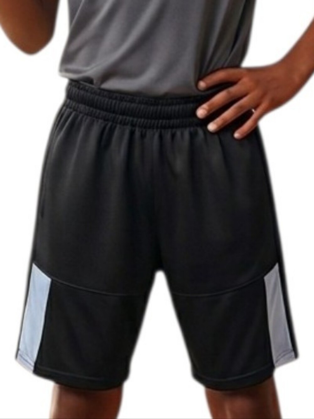 New Balance Boy's Black Athletic Shorts with Light Blue Panels